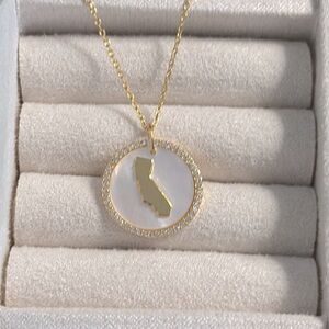 California State Necklace – Gold, CZ & Mother of Pearl Accent
